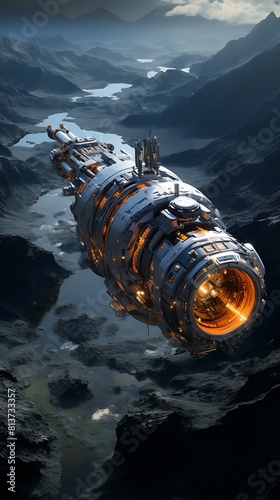 A futuristic spacecraft exploring a new planet