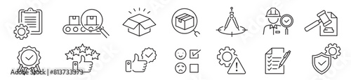 Quality control icon set. check auditin quality assurance testing evaluation spection product process. Editable stroke vector icons collection illustration.