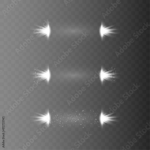 A set of horizontal veto effects on a transparent background. Collection of luxury light effects with space for text. Optical glare. Vector