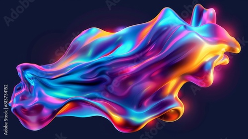 An abstract blurry 3d chameleon y2k y2k aura shape gradient texture. An isolated set of bright fluid paint colors saturated with dynamic brush stroke color.
