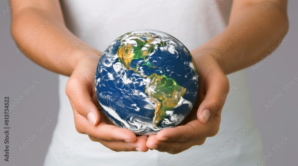 Symbolic image of woman s hands cradling earth, emphasizing environmental conservation Symbolic image of woman s hands cradling earth, emphasizing environmental conservation