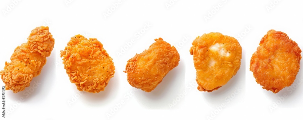 Collection set of fried chicken nuggets on a white background, cut out, cut-out, PNG Collection set of fried chicken nuggets on a white background, cut out, cut-out, PNG