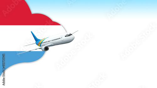 3d illustration plane with Luxembourg flag background for business and travel design