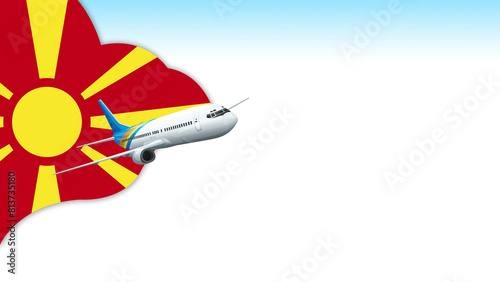 3d illustration plane with Macedonia flag background for business and travel design
