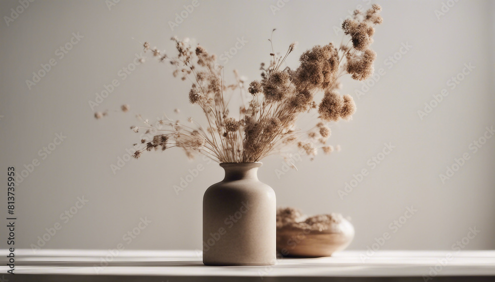 Earth-colored handmade vase with dried flowers, isolated white background
Earth-colored handmade vase with dried flowers, isolated white background