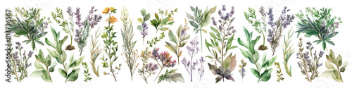 Watercolor vector leaf and flowers. Floral illustration. Branch collection.