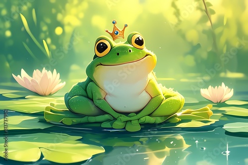 a frog is wearing a crown