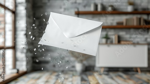 White letter and envelope flying in the air