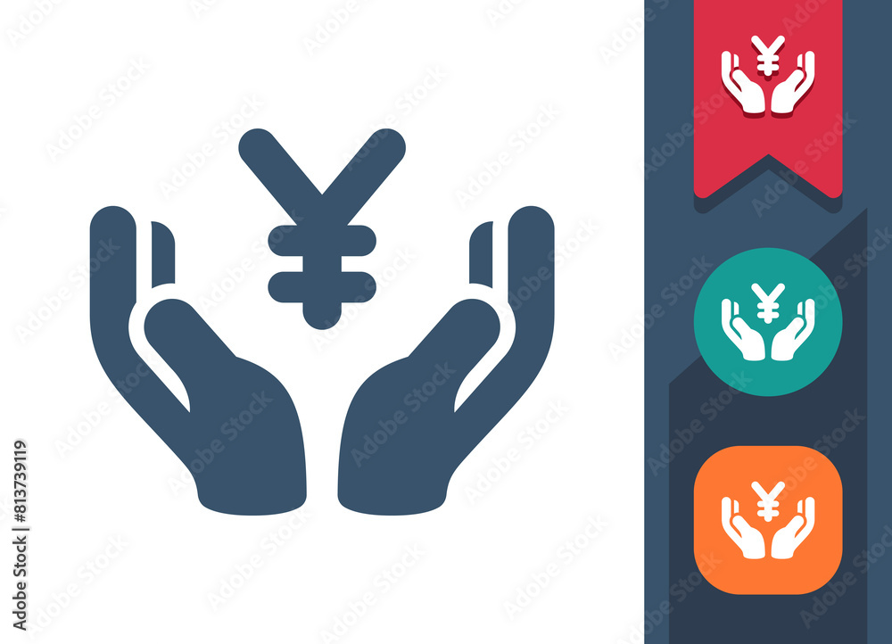 Fototapeta premium Hand, Yen, Yuan Icon. Donation, Buy, Pay, Loan