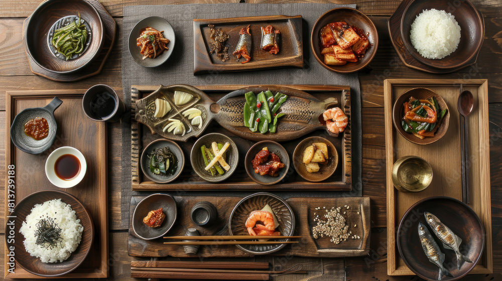 an image of a platter of Thai satay skewers arranged on a wooden serving board, featuring grilled chicken, beef, or tofu marinated in a blend of Thai spices, served with peanut sauce 