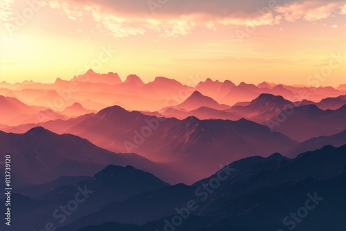 Silhouette of rugged mountain range against fiery orange and pink sunset sky
