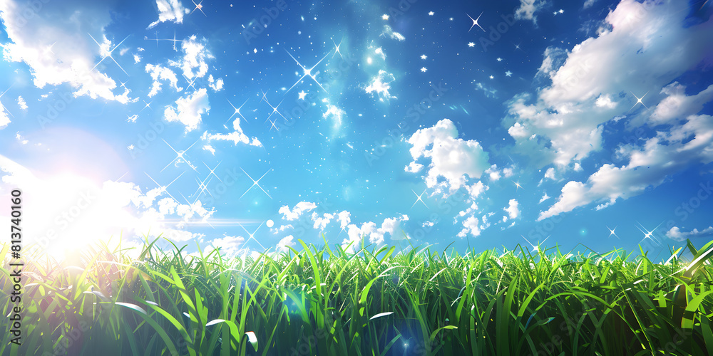 grass and blue sky closeup