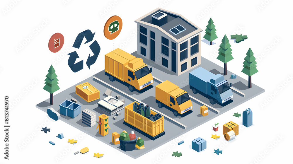Zero Waste Business Model: Companies Embracing Sustainability Through Recycling and Reuse Flat Design Concept Zero Waste Business Model: Companies Embracing Sustainability Through Recycling and Reuse Flat Design Concept