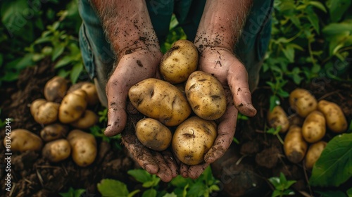 potatoes in the hands of a farmer. Selective focus