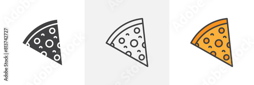 Pizza slice icon set. Icons for Italian cheese pizza and pepperoni slices.