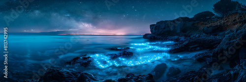 Shimmering Tide Pools at Night: Bioluminescent Algae Illuminates Coastal Marine Life