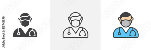 Doctor icon set. Medical practitioner vector symbol. Surgeon with stethoscope sign. Health consultant icon.