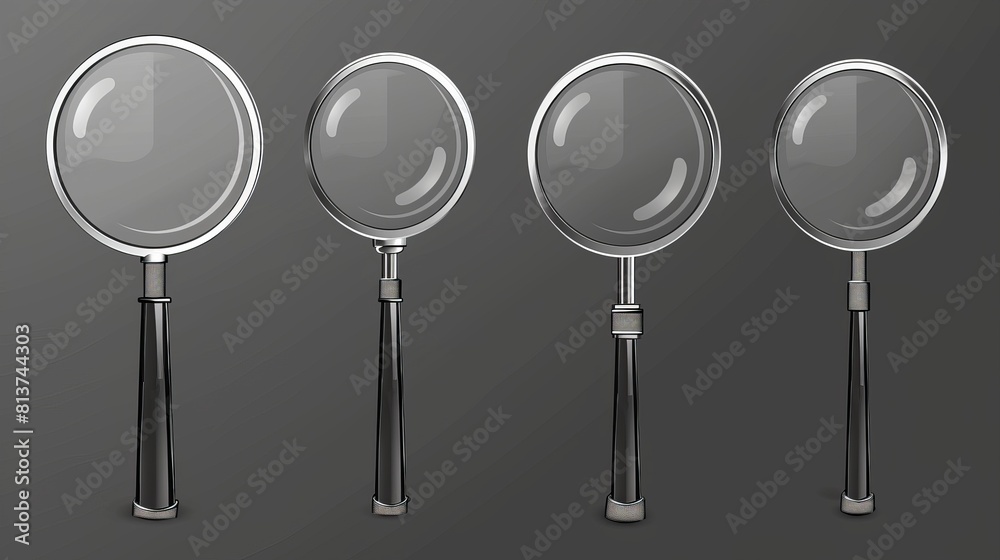 The magnifier loupe tool for searching and focusing is a realistic 3d magnifier glass in different angles of view. Modern illustration set of a magnifier loupe tool for searching and focusing with The magnifier loupe tool for searching and focusing is a realistic 3d magnifier glass in different angles of view. Modern illustration set of a magnifier loupe tool for searching and focusing with