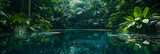 Serene Rainforest Lake Reflections: A Photorealistic View of a Lush Tropical Paradise with Reflections Enhancing Mystique