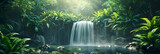 Hidden Oasis: Serene Waterfall in Vibrant Rainforest Landscape   Photo Realistic Tropical Oasis Concept