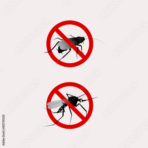 No cockroach and mosquito sign vector
