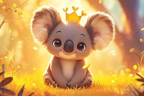 a koala is wearing a crown