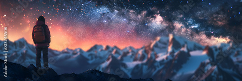 Photo realistic view of Star Gazing in Alpine Meadows: Nightime stargazing under pristine skies perfect for observing celestial phenomena in Alpine meadows