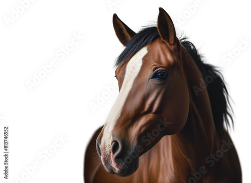 Horse face on isolated transparent background PNG. Beautiful horse a on white background with space for text. Space for copying. Stallion brown. Concept animals. Social media, presentation, website