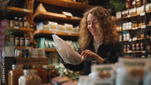 A woman selecting groceries in store