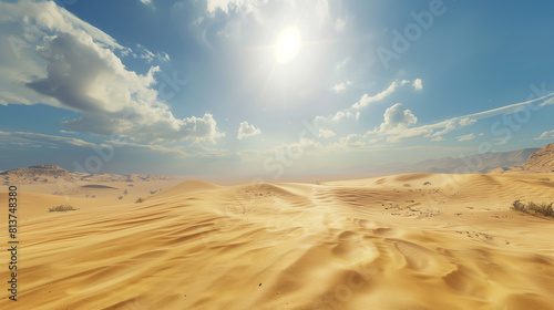 Expansive Desert Landscape with Rolling Sand Dunes and Bright Sunlight © Nadezhda