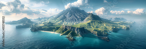 Aerial View of Volcanic Archipelago: Diverse Formations and Vibrant Life   Stock Photo Concept photo