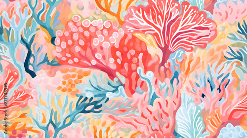 Fototapeta Naklejka Na Ścianę i Meble -  pastel coral reef detail gouache pattern poster background