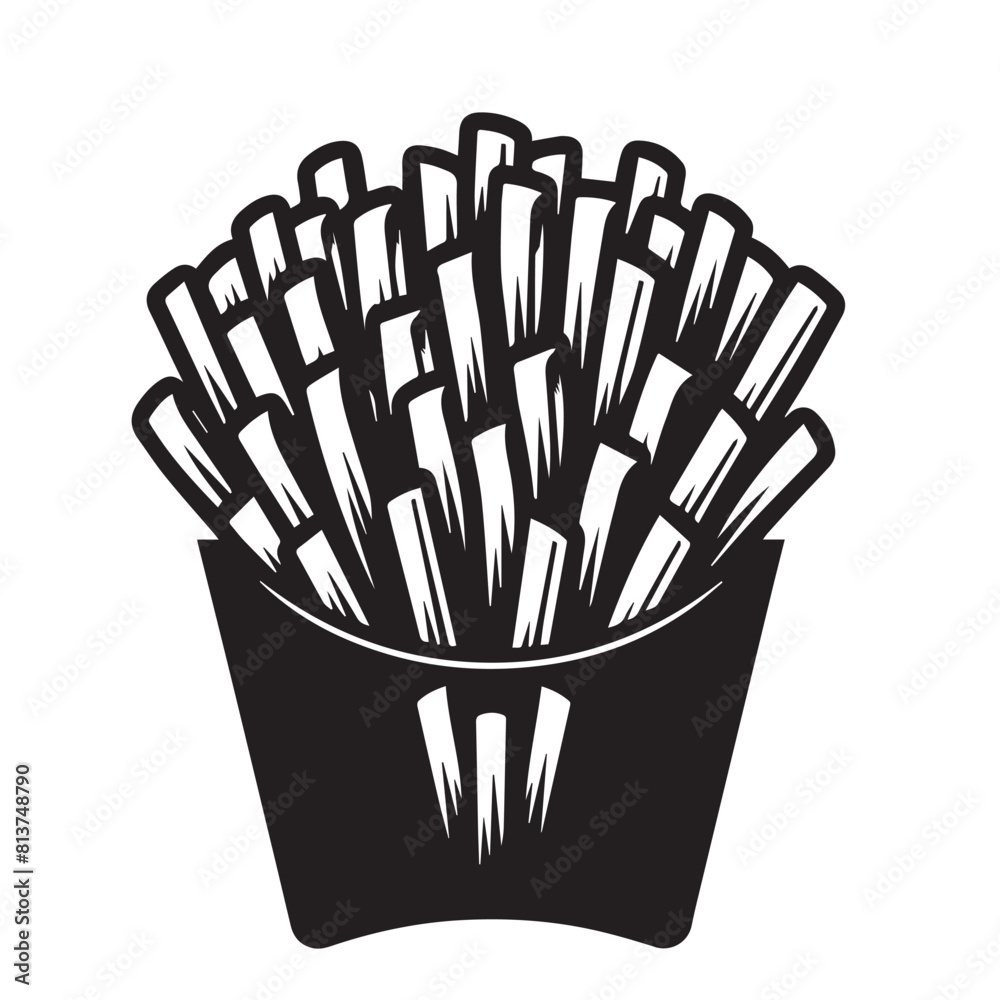 French fries silhouette. French fries logo vector design isolated on white background. French fries silhouette. French fries logo vector design isolated on white background.