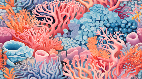 Fototapeta Naklejka Na Ścianę i Meble -  pastel coral reef detail gouache pattern poster background