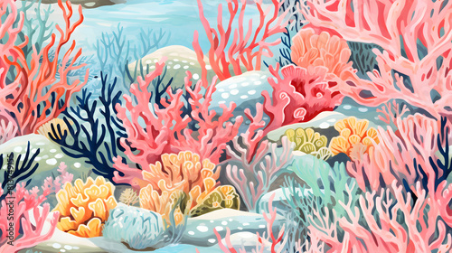 Fototapeta Naklejka Na Ścianę i Meble -  pastel coral reef detail gouache pattern poster background