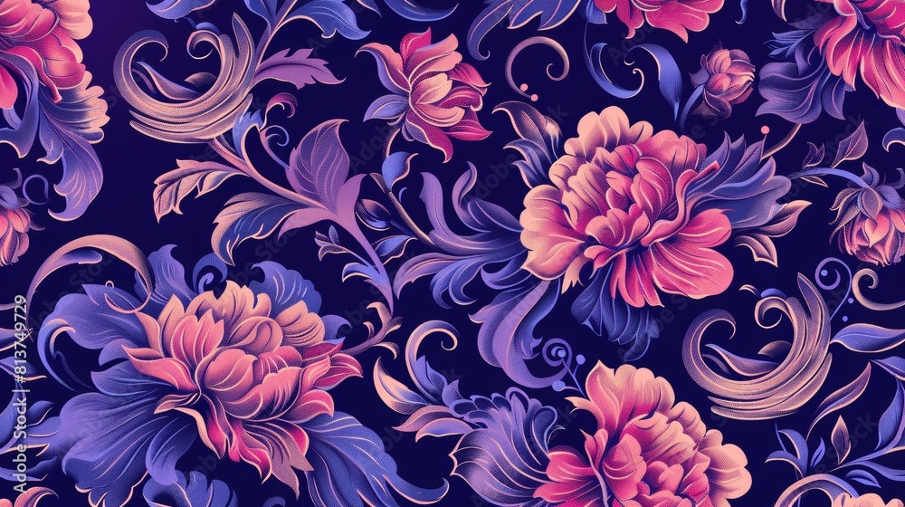 Abstract pattern with flowers on a seamless curly vintage background.