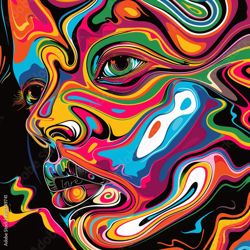 Vibrant Pop Art Portrait of a Woman in Bold Colors and Abstract Shapes