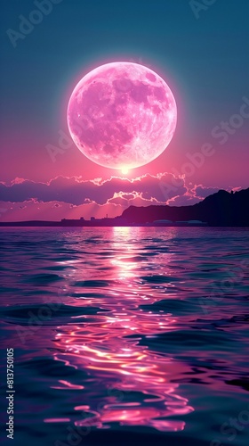 poster The moon was rising over the pink sea