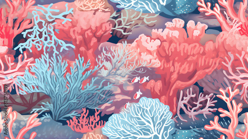 Fototapeta Naklejka Na Ścianę i Meble -  pastel coral reef detail gouache pattern poster background