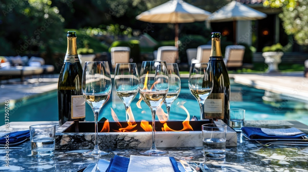 a highend outdoor dining experience, featuring a luxurious marbletop