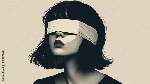 Blindfolded girl- blind trust on boyfriend, gender inequality and protest symbolism concept - Black and white portrait photo