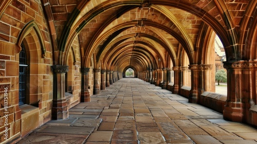three levels of intricately carved corridors extend gracefully between two academic buildings, showcasing the meticulous craftsmanship and rigorousness of scholarly pursuit. photo