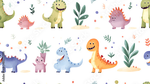watercolor nursery style dinosaur clip art pattern abstract graphic poster background