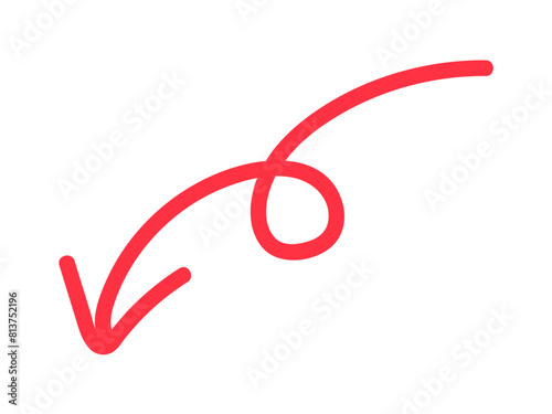 赤色のくるりん手書き矢印