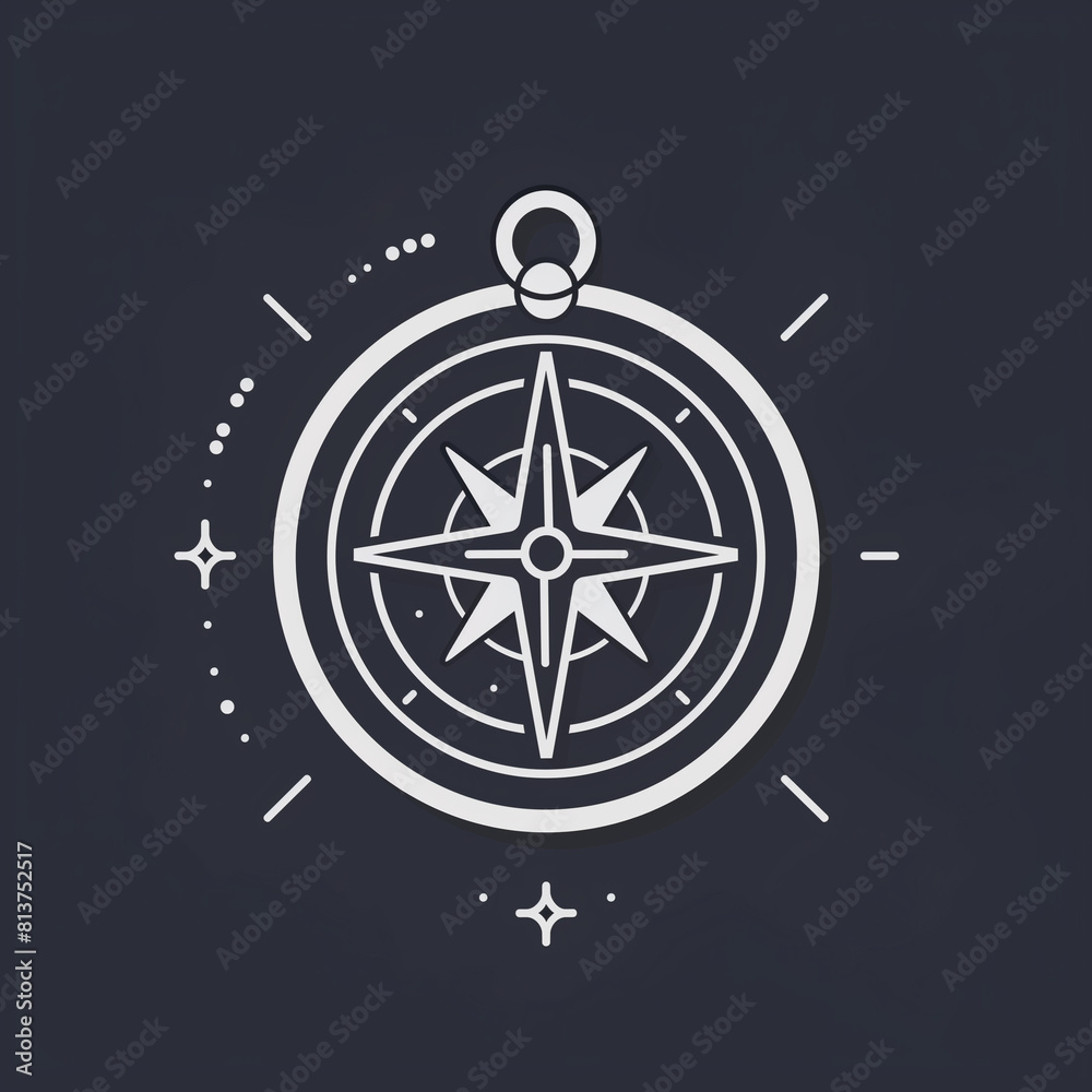North-Pointing Linear Icon with a Compass for Directional Guidance North-Pointing Linear Icon with a Compass for Directional Guidance