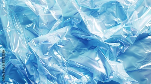 This is a modern illustration of a stretched cellophane banner with a realistic crumpled or folded texture. Clear transparent polyethylene top of a plastic container with tape or elastic wrap around