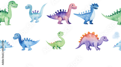 Fototapeta Naklejka Na Ścianę i Meble -  watercolor nursery style dinosaur clip art pattern abstract graphic poster background