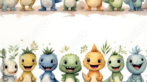 Fototapeta Naklejka Na Ścianę i Meble -  watercolor nursery style dinosaur clip art pattern abstract graphic poster background