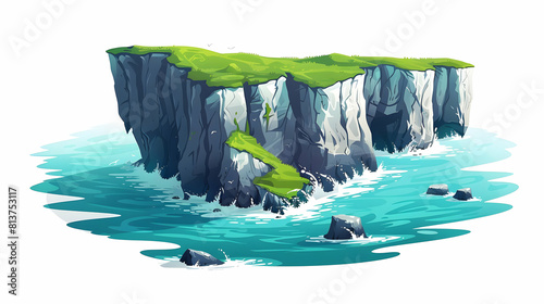 Coastal Cliffs in Stormy Weather  Waves Crashing Against Cliffs   Isometric Design Showing Nature s Power in Simple Flat Style