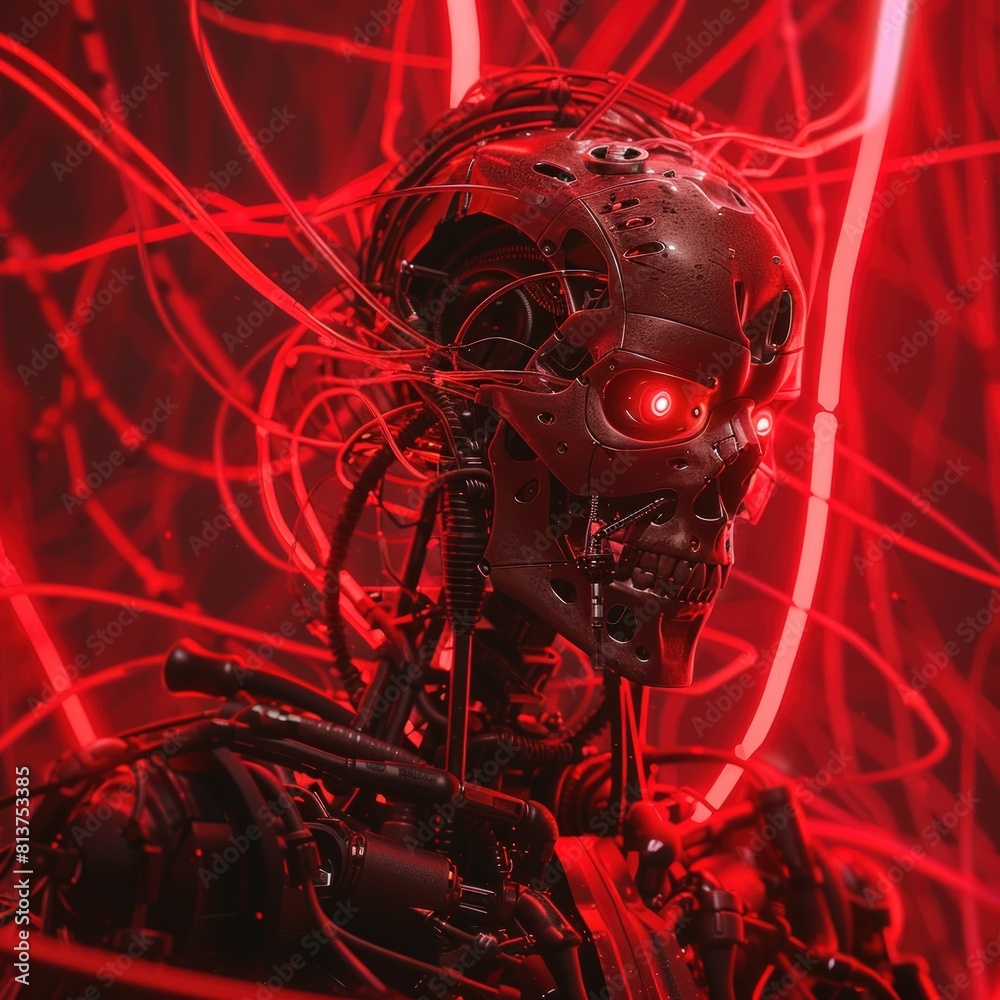 Fototapeta premium 3d skull cyberpunk skeleton fantasy artwork